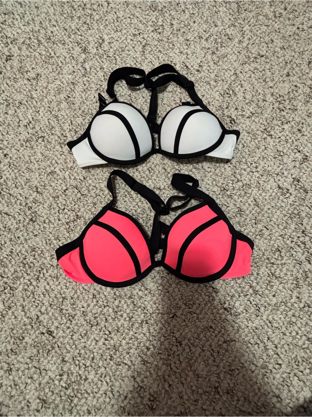 Ardene Neon Coral and Black Swim Top